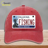 Fishing Oklahoma Novelty License Plate Hat Unconstructed Cotton / Red