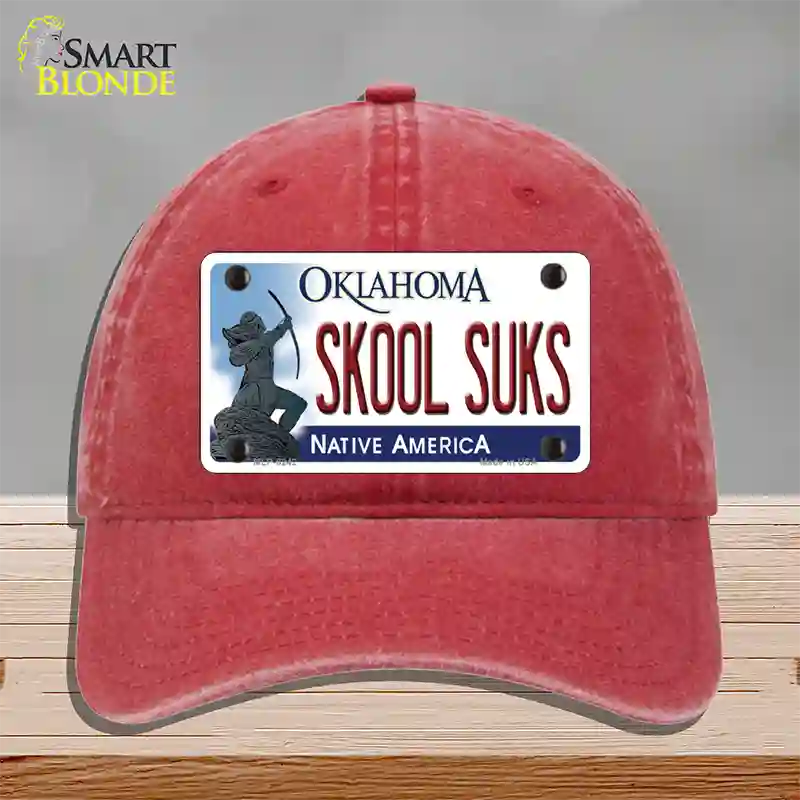 Skool Suks Oklahoma Novelty License Plate Hat Unconstructed Cotton / Red