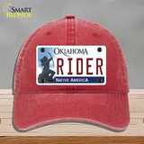 Rider Oklahoma Novelty License Plate Hat Unconstructed Cotton / Red