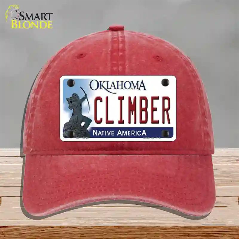 Climber Oklahoma Novelty License Plate Hat Unconstructed Cotton / Red