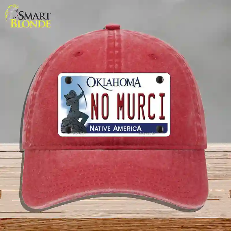 No Murci Oklahoma Novelty License Plate Hat Unconstructed Cotton / Red