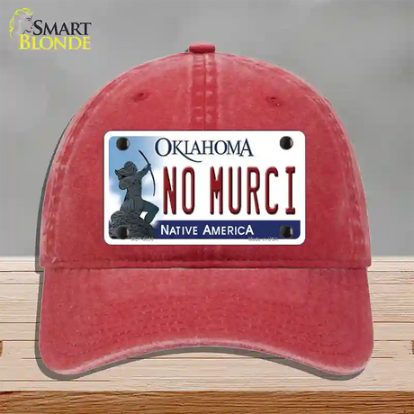 No Murci Oklahoma Novelty License Plate Hat Unconstructed Cotton / Red