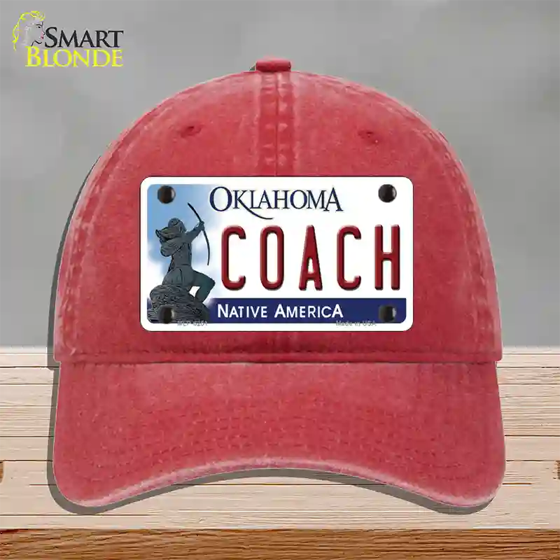 Coach Oklahoma Novelty License Plate Hat Unconstructed Cotton / Red