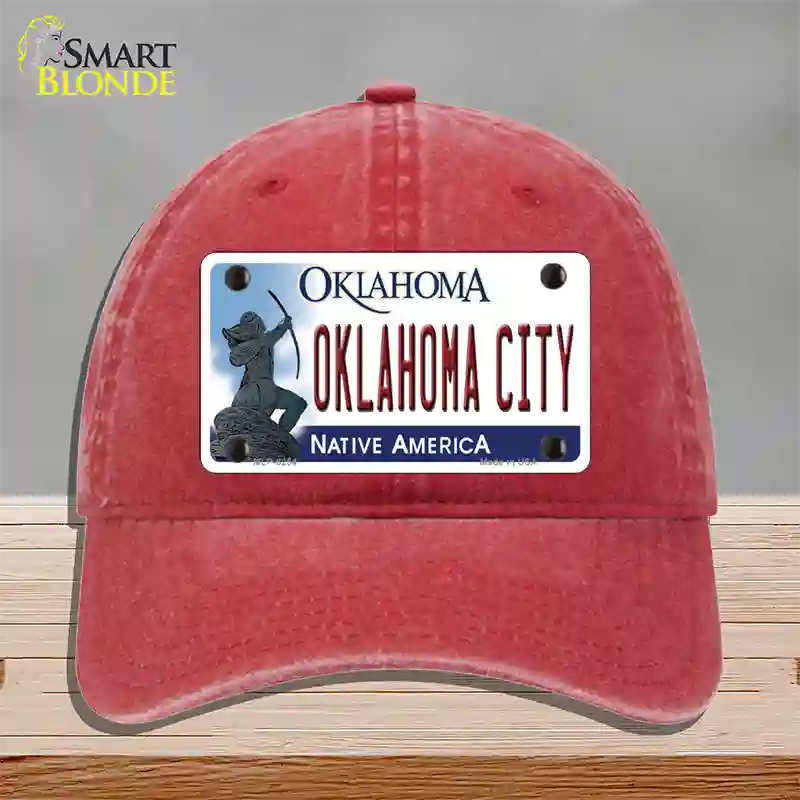 Oklahoma City Oklahoma Novelty License Plate Hat Unconstructed Cotton / Red