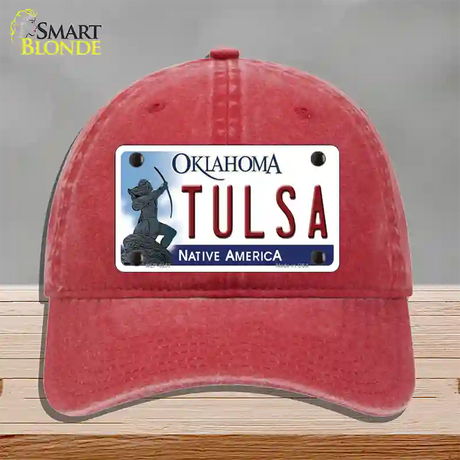 Tulsa Oklahoma Novelty License Plate Hat Unconstructed Cotton / Red