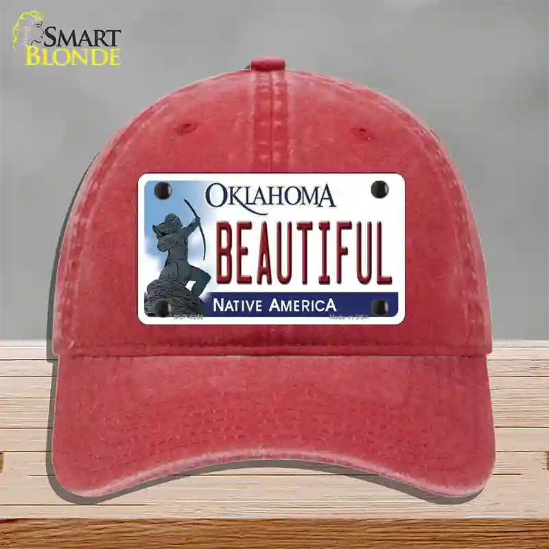 Beautiful Oklahoma Novelty License Plate Hat Unconstructed Cotton / Red