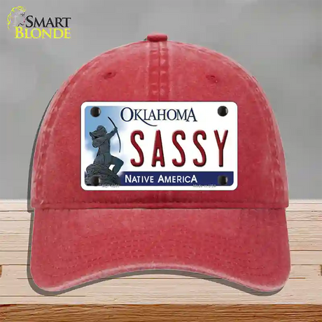 Sassy Oklahoma Novelty License Plate Hat Unconstructed Cotton / Red