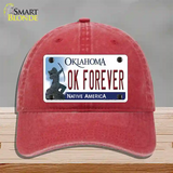 Ok Forever Oklahoma Novelty License Plate Hat Unconstructed Cotton / Red