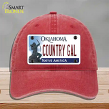 Country Gal Oklahoma Novelty License Plate Hat Unconstructed Cotton / Red