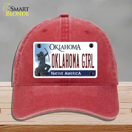 Oklahoma Girl Novelty License Plate Hat Unconstructed Cotton / Red