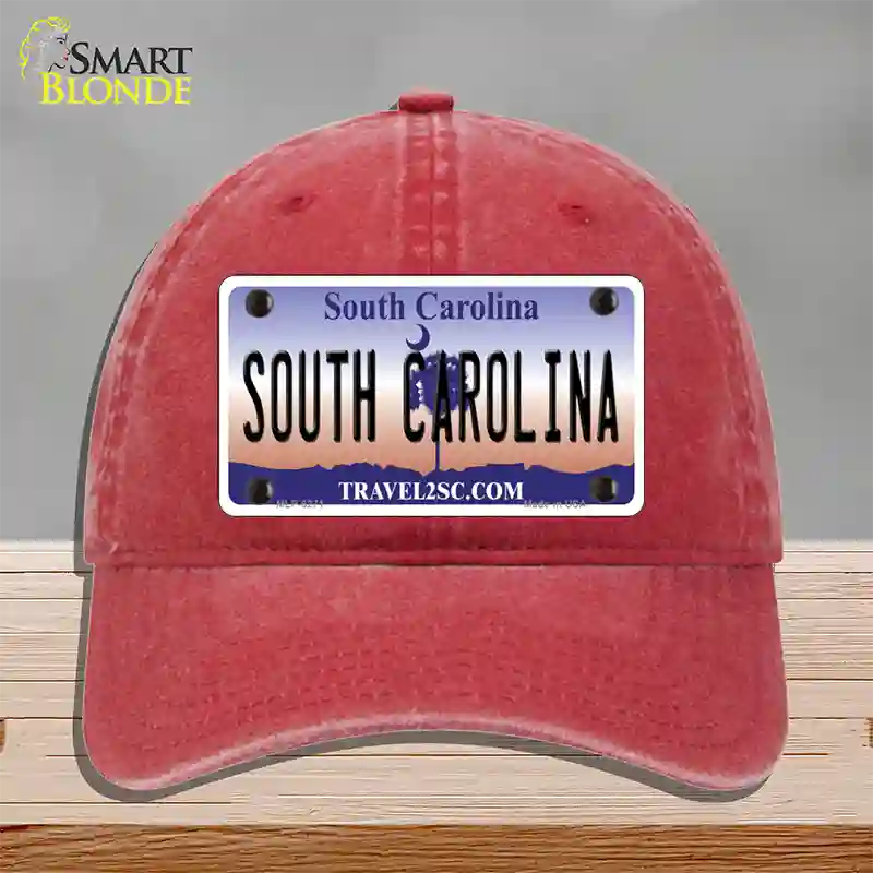 South Carolina Novelty License Plate Hat Unconstructed Cotton / Red