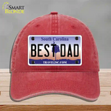 Best Dad South Carolina Novelty License Plate Hat Unconstructed Cotton / Red