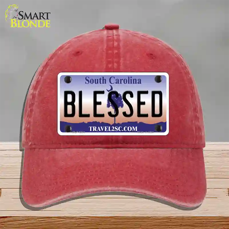 Blessed South Carolina Novelty License Plate Hat Unconstructed Cotton / Red