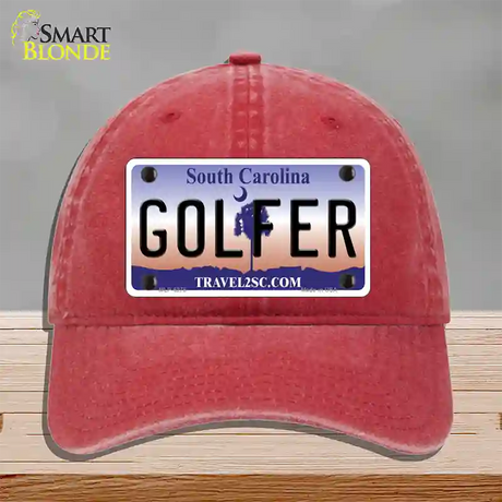 Golfer South Carolina Novelty License Plate Hat Unconstructed Cotton / Red