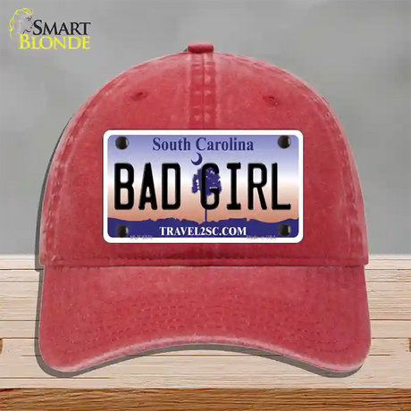 Bad Girl South Carolina Novelty License Plate Hat Unconstructed Cotton / Red