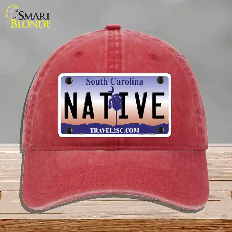 Native South Carolina Novelty License Plate Hat Unconstructed Cotton / Red