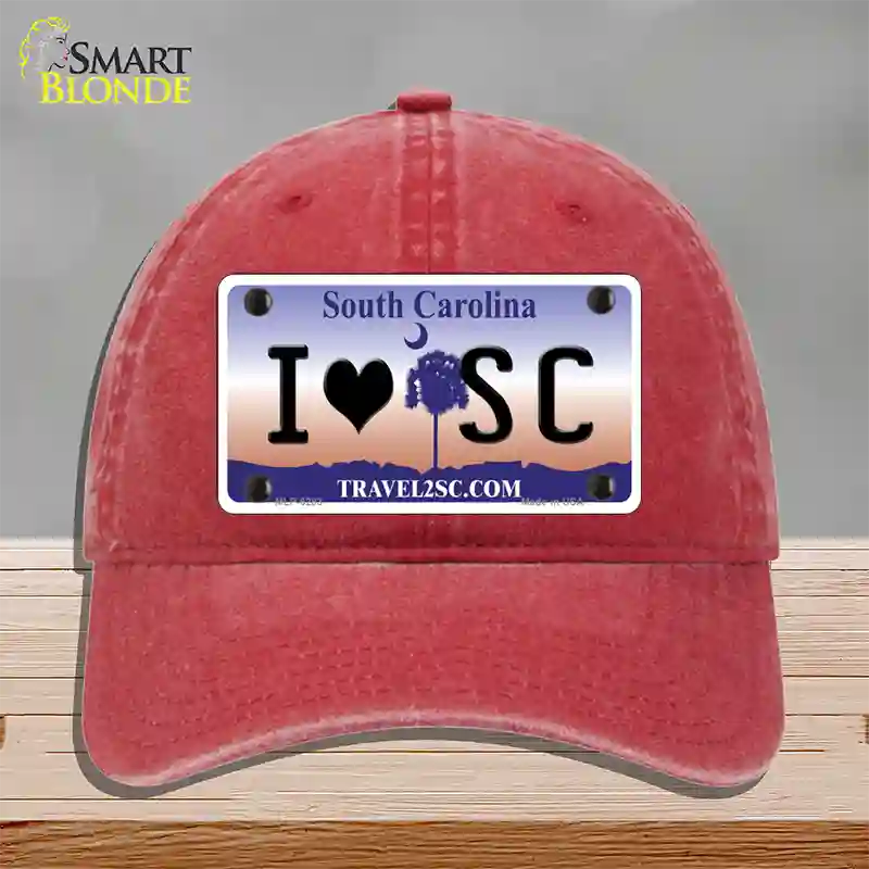 I Love South Carolina Novelty License Plate Hat Unconstructed Cotton / Red