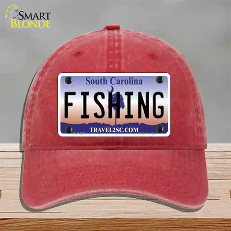 Fishing South Carolina Novelty License Plate Hat Unconstructed Cotton / Red