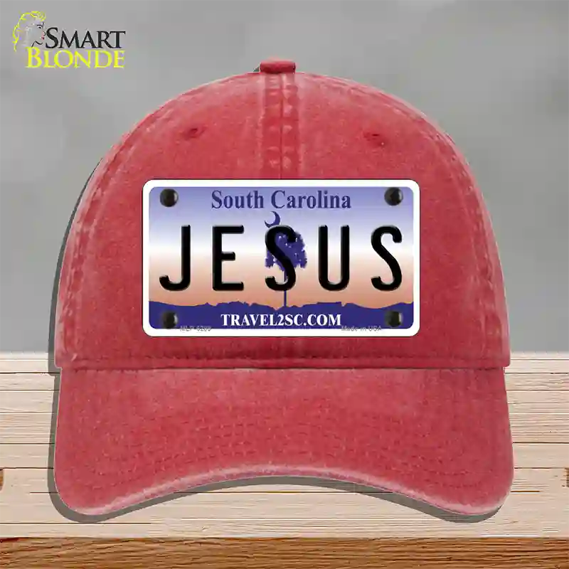 Jesus South Carolina Novelty License Plate Hat Unconstructed Cotton / Red