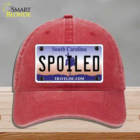 Spoiled South Carolina Novelty License Plate Hat Unconstructed Cotton / Red