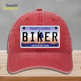 Biker South Carolina Novelty License Plate Hat Unconstructed Cotton / Red