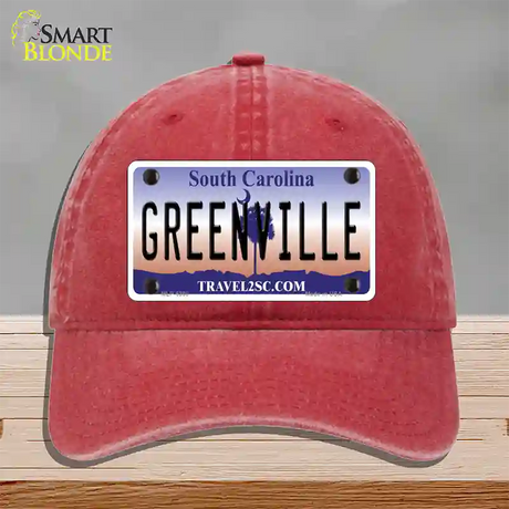 Greenville South Carolina Novelty License Plate Hat Unconstructed Cotton / Red