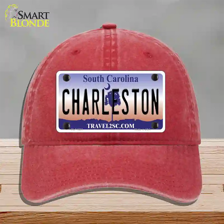 Charleston South Carolina Novelty License Plate Hat Unconstructed Cotton / Red