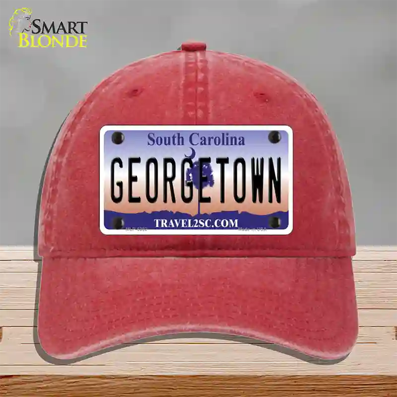 Georgetown South Carolina Novelty License Plate Hat Unconstructed Cotton / Red