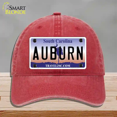 Auburn South Carolina Novelty License Plate Hat Unconstructed Cotton / Red