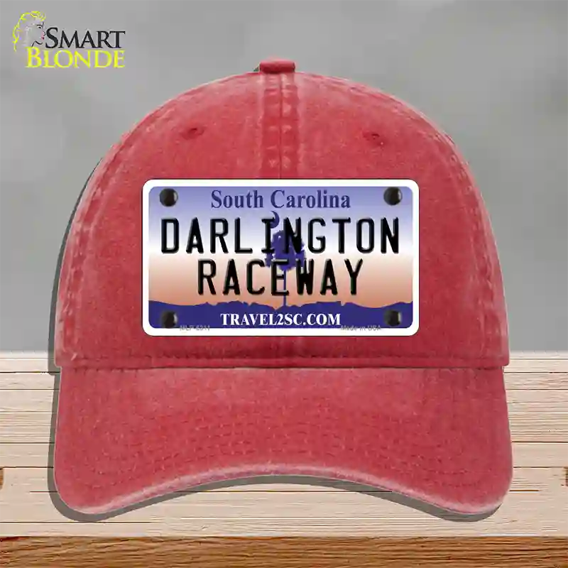 Darlington Raceway South Carolina Novelty License Plate Hat Unconstructed Cotton / Red