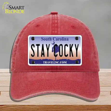 Stay Cocky South Carolina Novelty License Plate Hat Unconstructed Cotton / Red