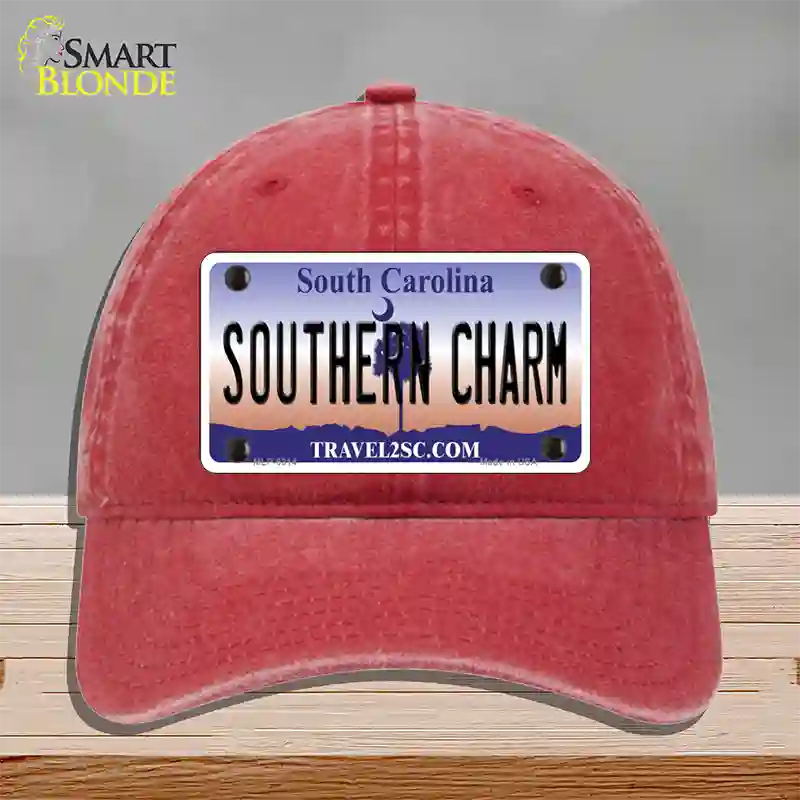 Southern Charm South Carolina Novelty License Plate Hat Unconstructed Cotton / Red