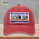 Southern Charm South Carolina Novelty License Plate Hat Unconstructed Cotton / Red