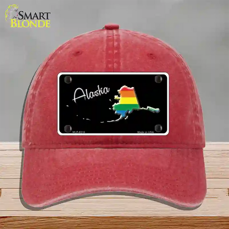 Alaska Rainbow Novelty License Plate Hat Unconstructed Cotton / Red