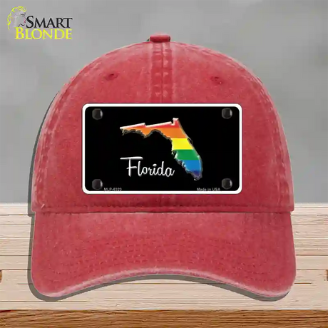 Florida Rainbow Novelty License Plate Hat Unconstructed Cotton / Red