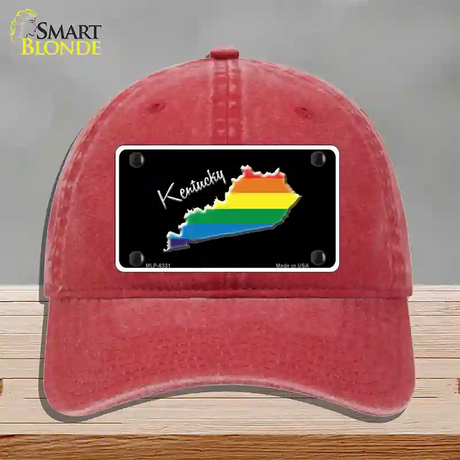 Kentucky Rainbow Novelty License Plate Hat Unconstructed Cotton / Red