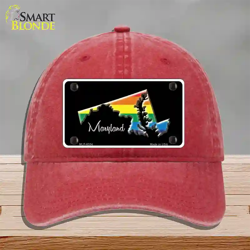 Maryland Rainbow Novelty License Plate Hat Unconstructed Cotton / Red