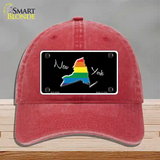 New York Rainbow Novelty License Plate Hat Unconstructed Cotton / Red