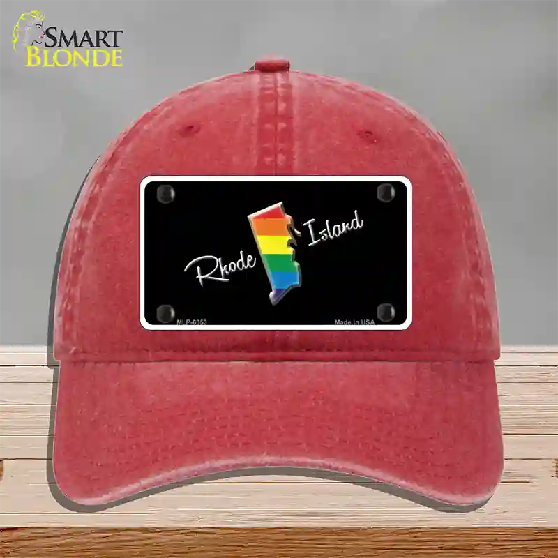 Rhode Island Rainbow Novelty License Plate Hat Unconstructed Cotton / Red