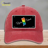 Rhode Island Rainbow Novelty License Plate Hat Unconstructed Cotton / Red