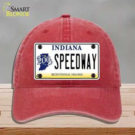 Speedway Indiana Novelty License Plate Hat Unconstructed Cotton / Red