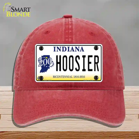 Hoosier Indiana Novelty License Plate Hat Unconstructed Cotton / Red