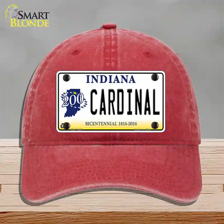 Cardinal Indiana Novelty License Plate Hat Unconstructed Cotton / Red