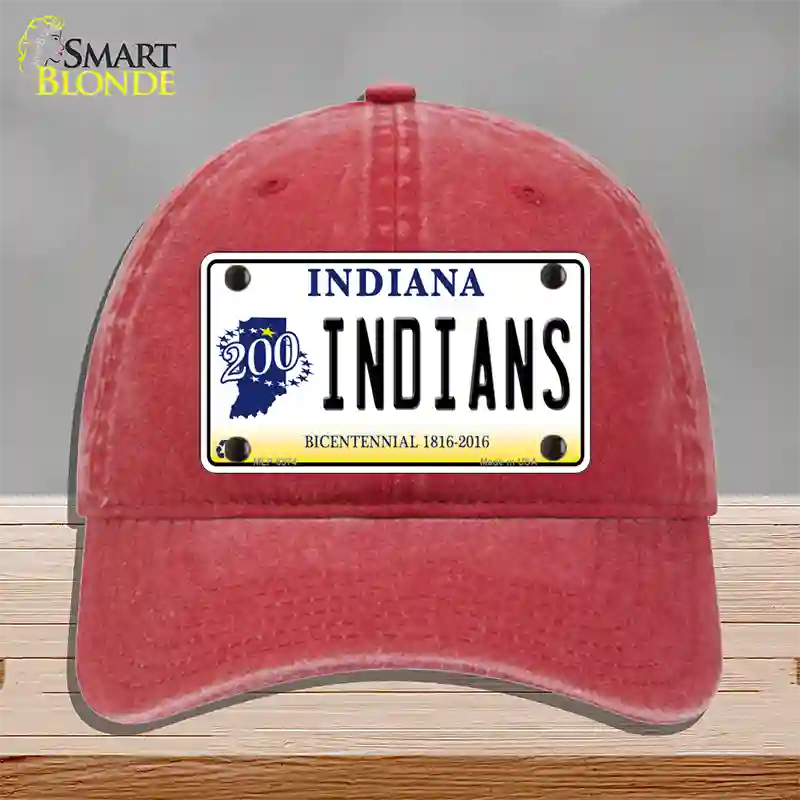 Indians Indiana Novelty License Plate Hat Unconstructed Cotton / Red