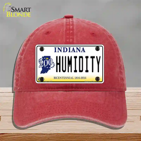 Humidity Indiana Novelty License Plate Hat Unconstructed Cotton / Red