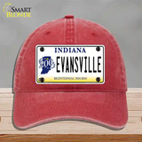 Evansville Indiana Novelty License Plate Hat Unconstructed Cotton / Red