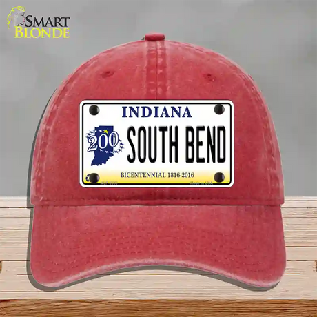 South Bend Indiana Novelty License Plate Hat Unconstructed Cotton / Red