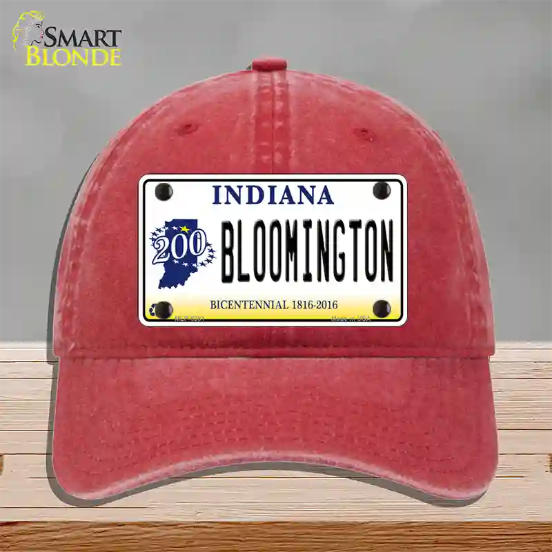 Bloomington Indiana Novelty License Plate Hat Unconstructed Cotton / Red