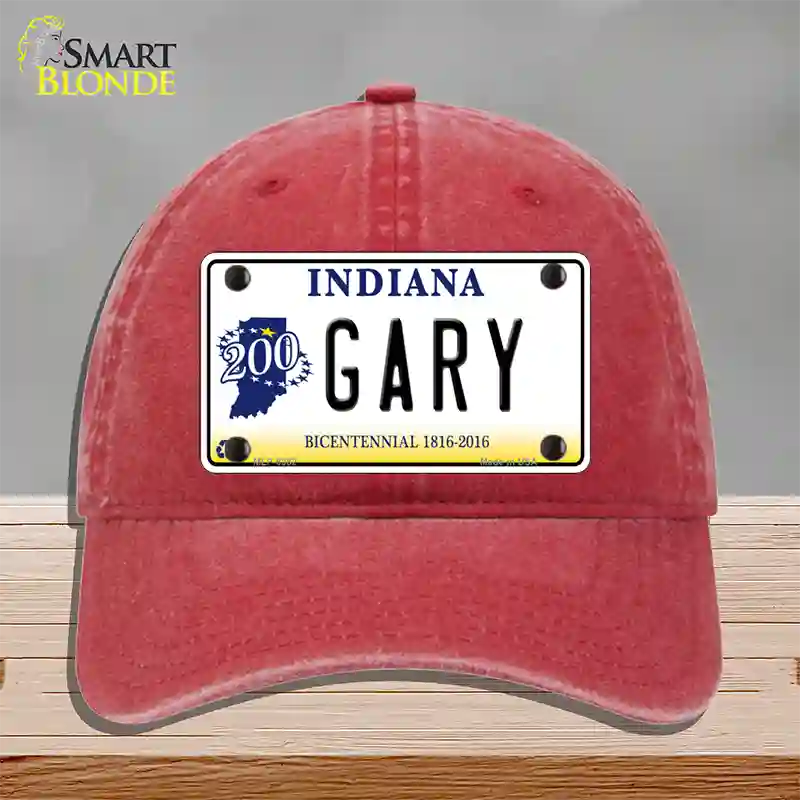 Gary Indiana Novelty License Plate Hat Unconstructed Cotton / Red