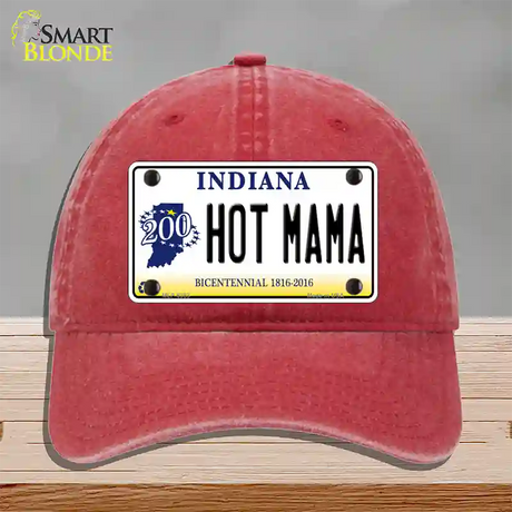 Hot Mama Indiana Novelty License Plate Hat Unconstructed Cotton / Red